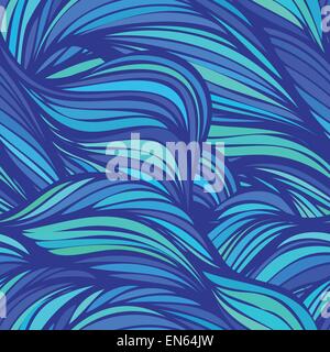 Wave doodling seamless pattern. Blue background. EPS 10 Stock Vector