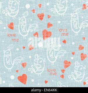 Valentine Day seamless pattern with birds. Vector illustration Stock Vector