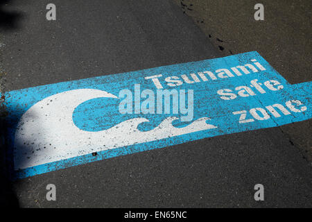 Tsunami safe zone sign, Wellington, North Island, New Zealand Stock Photo
