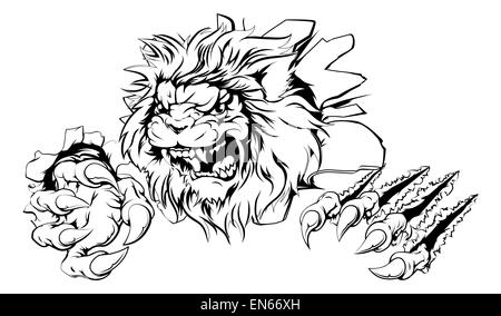 an attacking lion with claws breakthrough drawing of a lion tearing