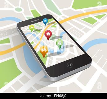 Map application on smartphone Stock Vector