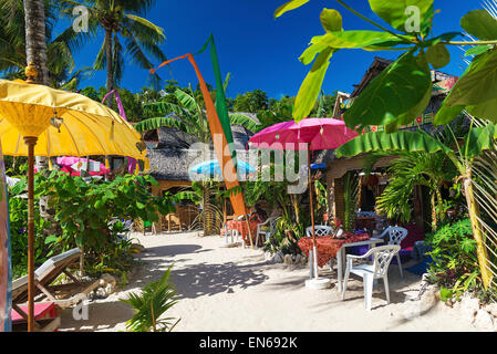 tropical beach bar in diniwid boracay philippines Stock Photo