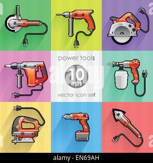 Power tool set. Vector illustration. Builder equipment Stock Vector