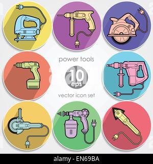Power tool set. Vector illustration. Builder equipment Stock Vector