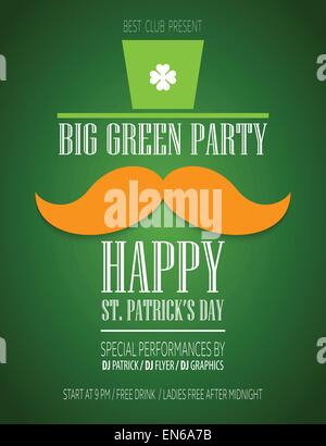 St. Patricks Day poster with a mustache and hat EPS10 Stock Vector