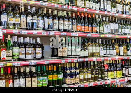 Showcase alcoholic beverages at the hypermarket Magnet. Russia's largest retailer. Stock Photo