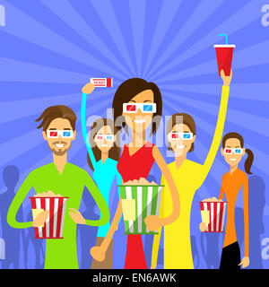 People Group Watching Movie in Cinema 3d Glasses Stock Photo