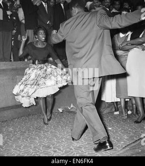 The first ever 'Notting Hill carnival', created in response to the previous year's racial riots in the area and the state of race relations at the time. The carnival, organised by Claudia Jones, was known as the Caribbean carnival or the West Indian Gazet Stock Photo