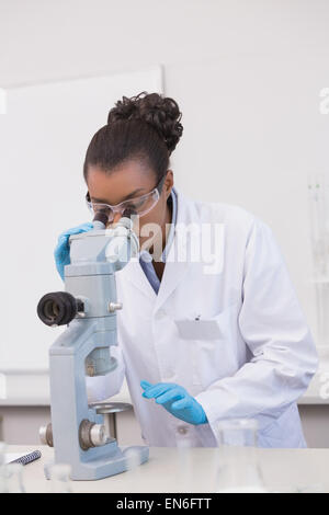 Scientist looking through a microscope Stock Photo