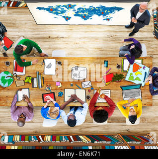 Classroom Aerial View People Learning Presentation World Map Stock Photo