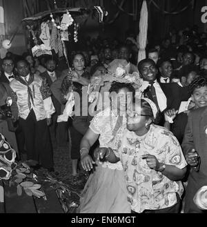 The first ever 'Notting Hill carnival', created in response to the previous year's racial riots in the area and the state of race relations at the time. The carnival, organised by Claudia Jones, was known as the Caribbean carnival or the West Indian Gazet Stock Photo