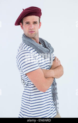 French guy with beret looking at camera Stock Photo