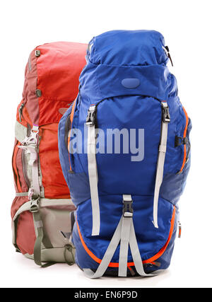 Large touristic backpacks isolated on white background Stock Photo