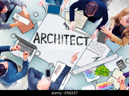 Group of Architect Working in Photo and Illustration Stock Photo