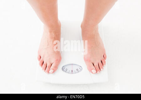 Womans feet on scales Stock Photo