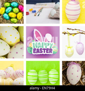 Composite image of easter eggs grouped together on straw Stock Photo