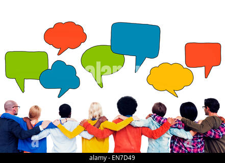 Diverse People with Colorful Speech Bubbles Stock Photo