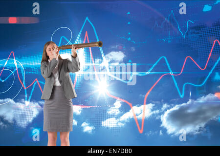 Composite image of businesswoman looking through a telescope Stock Photo