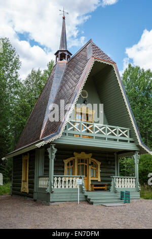 Russia, Leningrad region, Mandrogi, a craft village on the Svir river bank, a house in traditional style Stock Photo