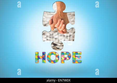 Composite image of happy senior couple holding hands Stock Photo