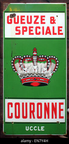 Couronne Gueuze & Speciale uccle enamel advertisment Stock Photo