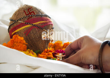 WoMans hand performing rituals Stock Photo