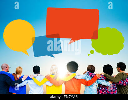 Group of People Backwards with Speech Bubbles Stock Photo