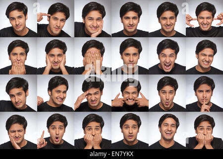 Multiple portraits of young mans face Stock Photo