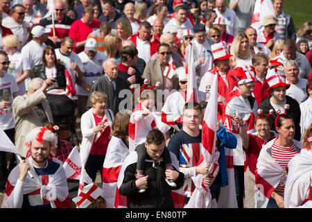 St George's Day parade in Nottingham. Hundreds marched from the Forest Recreation Ground into the City Centre. Stock Photo