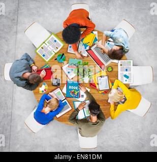 Aerial View of People Sleeping on the Table Stock Photo