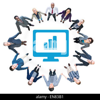 Cheerful Business People Holding Hands Forming a Circle Stock Photo