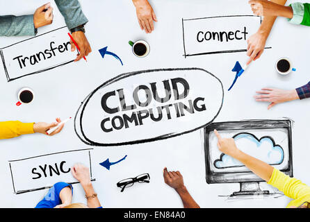 Business People Pointing to Cloud Computing Concepts Stock Photo