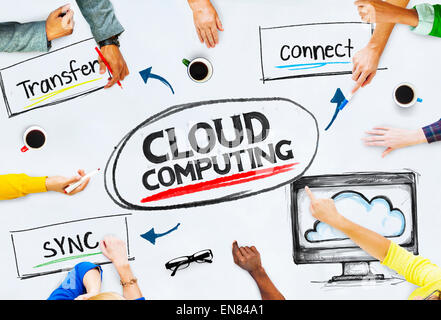 Multi-Ethnic Hands Pointing Cloud Computing Stock Photo