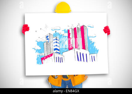 Composite image of handyman holding blank placard Stock Photo