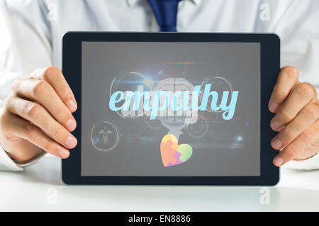 Empathy against medical biology interface in black Stock Photo
