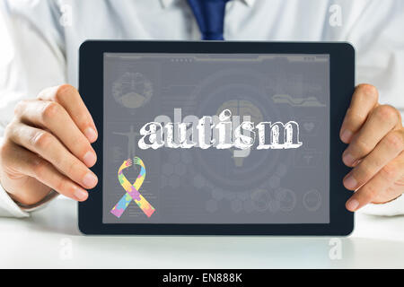 Autism against medical biology interface in blue Stock Photo