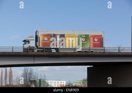 Ocado truck travelling through the Midlands in the UK. Stock Photo