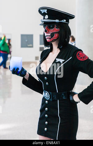 A cosplayer dressed as a female version of Hydra's the Red Skull at Stan Lee's Comikaze Expo in Los Angeles Halloween weekend. Stock Photo