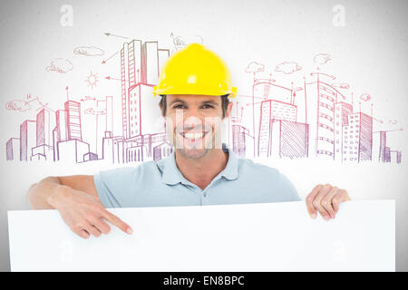 Composite image of architect with bill board over white background Stock Photo