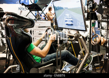 Video game displays and test booths include combination of real time and virtual reality to give the user the best possible game Stock Photo