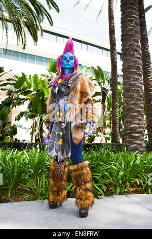 Cosplayer Jessica LG dressed as a troll from the video game World of Warcraft after the Cosplay 101 panel at WonderCon. Stock Photo