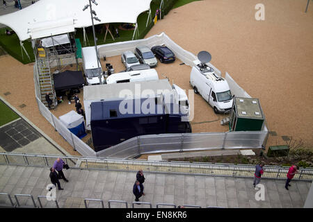 television outside broadcast unit and temporary studio at football match Wembley London UK Stock Photo