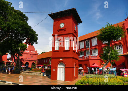 Tang Beng Swee Clock Tower in Dutch Square, known as Red Square, in Malacca, Malaysia Stock Photo