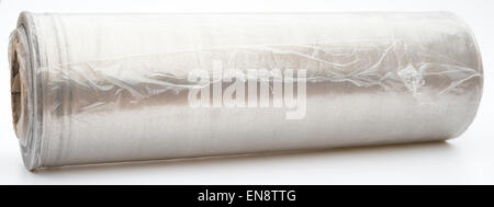 Roll of wrapping plastic stretch film on white background Stock Photo