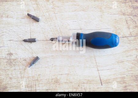 Screwdriver set close up on wood Stock Photo