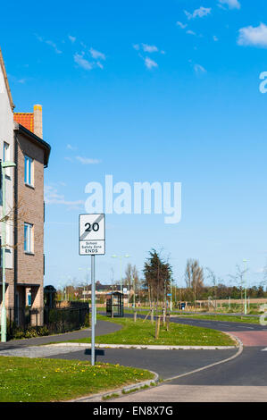 'End of school safety zone' sign modern housing development Stock Photo