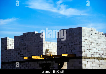 Construction of private houses of foam blocks Stock Photo