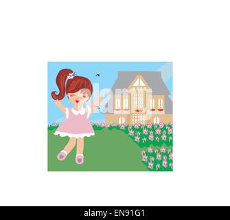 girl runs away from mosquitoes Stock Vector