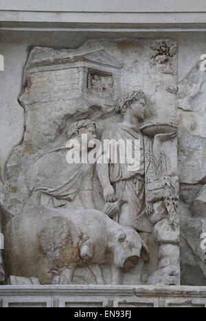 Italy. Rome. Ara Pacis Augustae.  Altar dedicated to Pax. 13-9 BC. Aeneas founding Rome. Sacrifice. Stock Photo