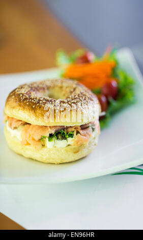 healthy smoked salmon and cream cheese bagel Stock Photo